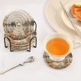 thumbnail image 3 of Yayeee 6 PCS Drink Coasters with Holder Set Woven Absorbent Round Tabletop Hot Pad, Halloween Pumpkin Field, 3 of 7