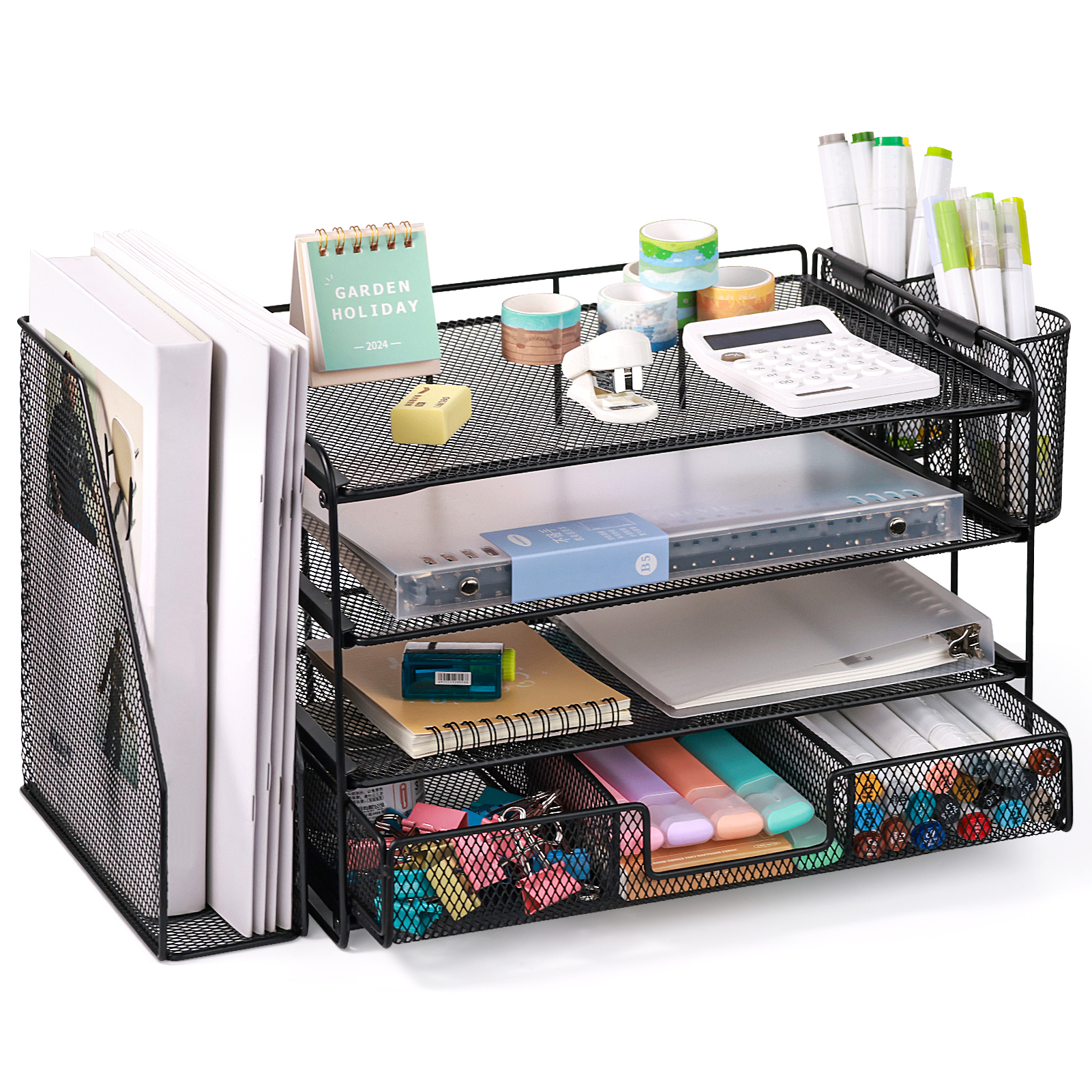 Livhil Desktop Organizer 4-Tier Desk Organizers Sets and Storage, File Organizers for Desk Drawer Organizer, Paper Organizer for Desk (Black)