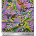 thumbnail image 1 of Soimoi Japan Crepe Satin Fabric Branches,Parrot & Leopard Jungle Print Fabric by Yard 42 Inch Wide, 1 of 1