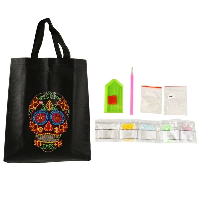 Bolso de mano con pintura de diamantes de imitación Bling Bling estilo calavera negro