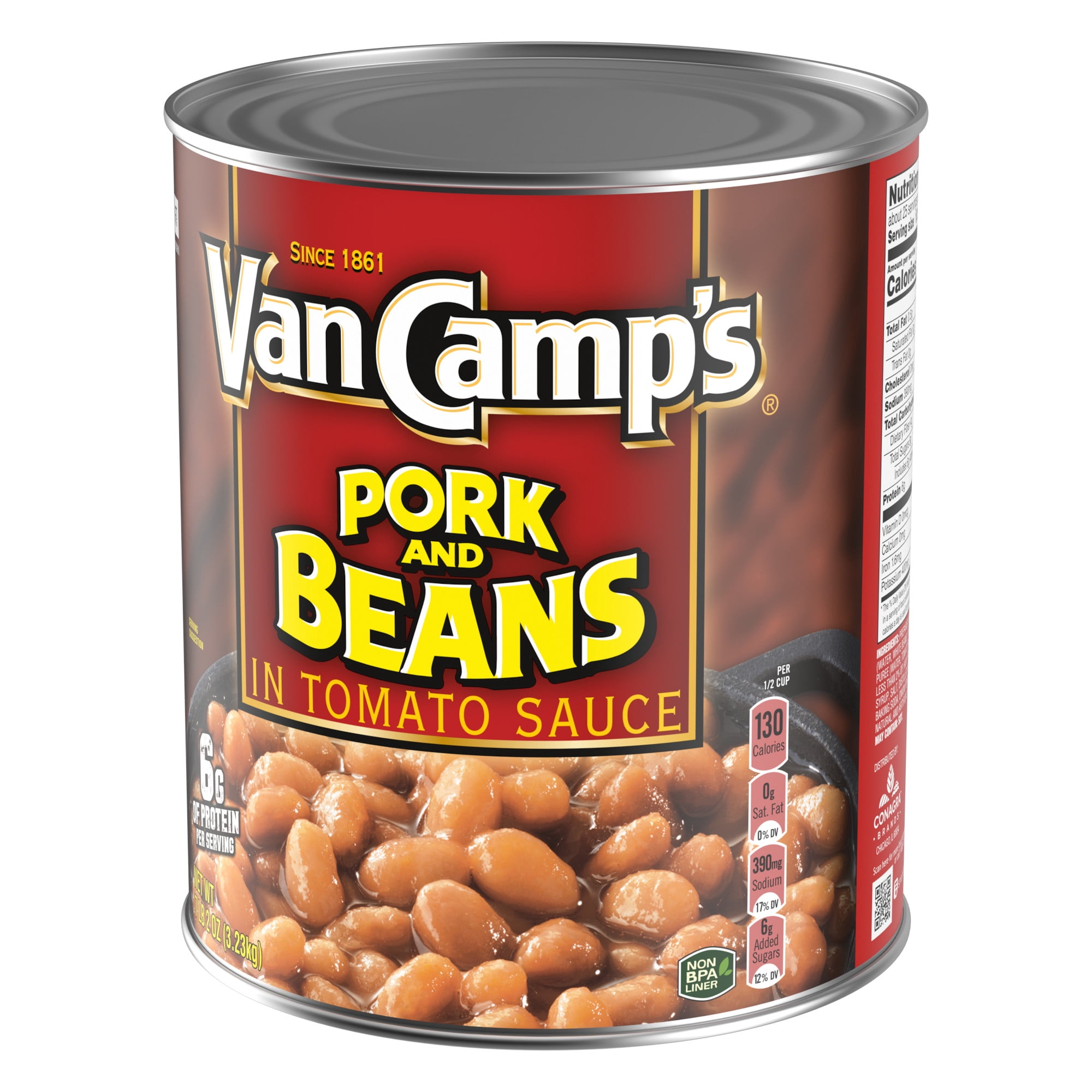 Van Camp's Pork and Beans, 6g Protein Per Serving, Canned Beans, 114 oz. Can