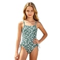 thumbnail image 4 of JAJAHO Girls One Piece Swimsuit Floral Print Side Drawstring Spaghetti Strap Full Coverage Ruched Bathing Suit For Kids Teens 7-18Y, 4 of 5