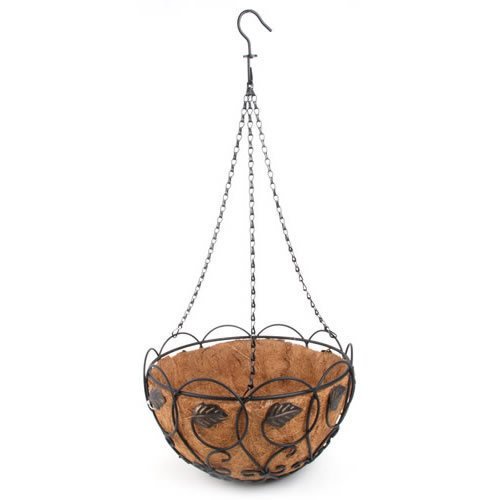 Panacea Products Scroll and Ivy 14Inch Hanging Basket, Black with