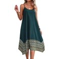 thumbnail image 1 of Vestido Bohemio con Bloques de Color para Mujer, Estilo Hawaiano, con Tirantes Finos y Vuelo. Verde L, 1 of 9