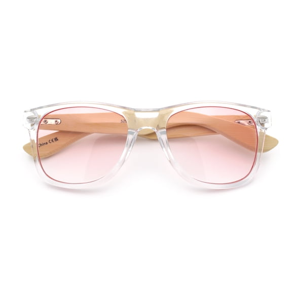 Hipster Bamboo Wood Arm Rectangle Clear Horn Rim Plastic Sunglasses Clear - Pink