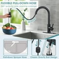 thumbnail image 6 of Wowkk Sanitary Ware Kitchen Sink Faucet with Pull Down Sprayer, Single Handle SUS304 Stainless Steel Kitchen Faucets with Deck Plate to Cover 1 or 3 Holes for Bar, Laundry, Matte Black, 6 of 11