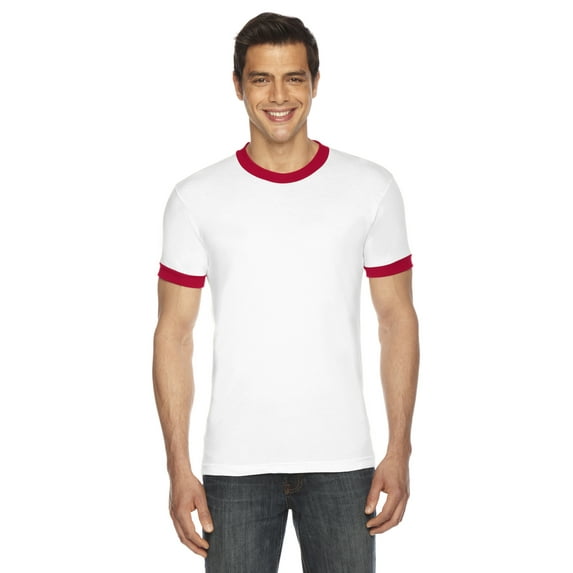 American Apparel Poly-Cotton Short-Sleeve Ringer T-Shirt (BB410) White/Red, L