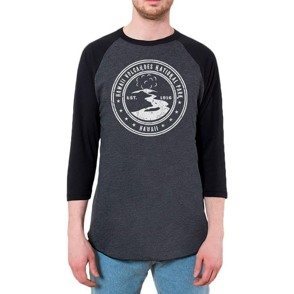 Hawaii Volcanoes National Park Mens Raglan T Shirt Heather Black-Black LG