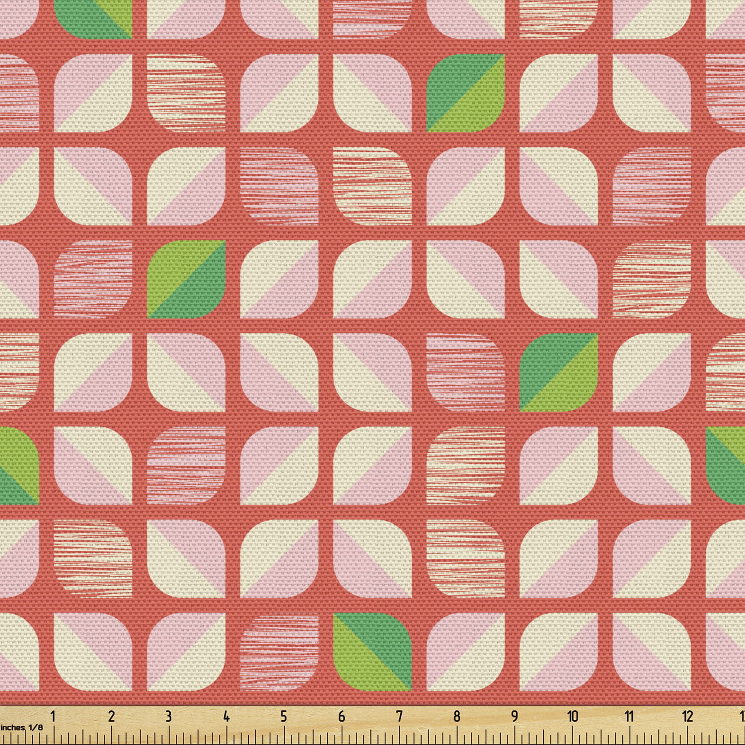 1 Yard x 3" Orange Abstract Vintage 1970's Cotton Quilt Fabric Lime Green 