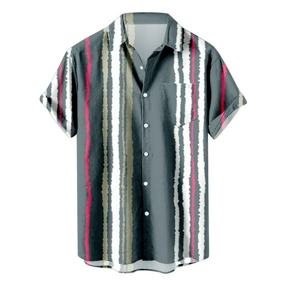 KaLI_store Blouses & Button-Down Shirts Men's Hawaiian Shirt Short Sleeve Casual Button Down Floral Printed Beach Shirts with Pocket Grey,XL