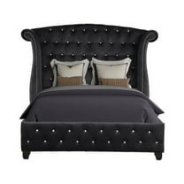 Sophia Queen Bed, Vintage Upholstered Bed Solid Wood Frame, Luxious Queen Size Platform Bed, Modern Wingback Top Luxury Premium Panel Bed Frame with Headboard, No Box Spring Needed, Black