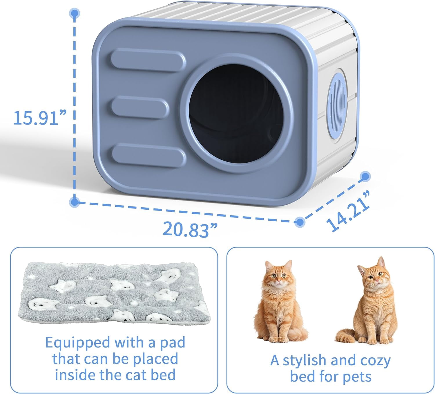 Joxxoaa Outdoor resin weatherproof cat house,with mat ventilated and insulated for Cats,Kittens,Puppies,washable,easy to assemble,scratch and bite-resistant,non-stick to hair (blue)