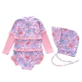 thumbnail image 4 of BOOMNY Toddler Baby Girls One Peice Swimsuits Long Sleeve Bathing Suit With Hat Hawaiian Graphic Lightweight Summer Vacation Beach Swimwear, 4 of 4
