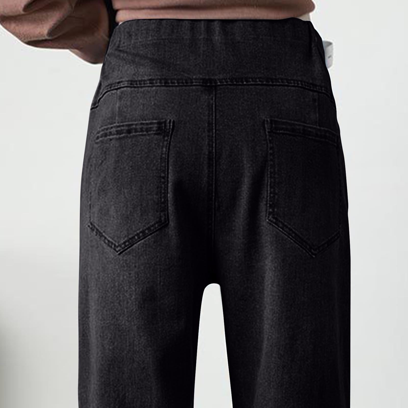New Maternity Pants Jeans Long Pants Trendy Solid Elastic Waisted Wide Leg Pants for Women Mid Waist Soft Easy Care Elastic Waisted Pocket Black XXXL - image 5
