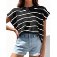 thumbnail image 3 of PRETTYGARDEN Womens Summer Short Sleeve Tops Trendy Crew Neck Striped Knit Sweater Business Casual Spring Clothes, 3 of 9