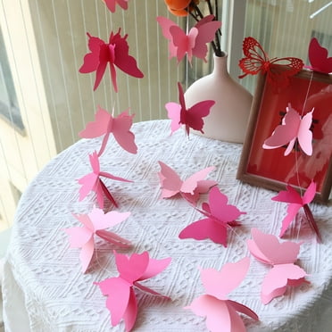 Nvzi-a 2 Pieces 3D Paper Butterfly Banner Hanging Decorative Garland for Wedding, Baby Shower, Birthday and Theme Decor, 118 Inches Long,Pink