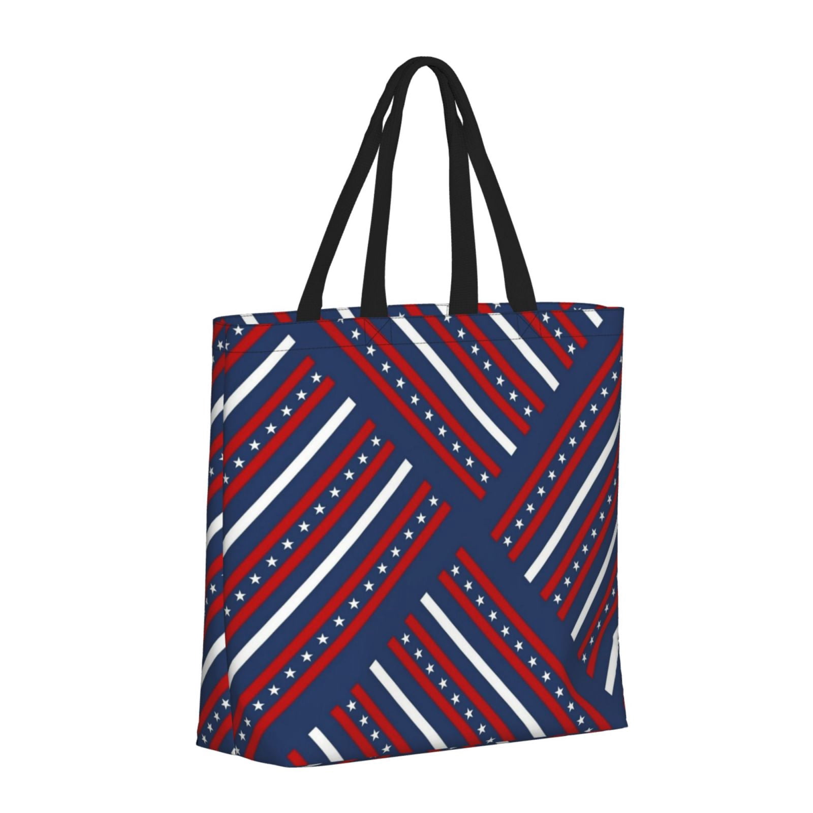 ZNDUO Red White Blue Stars Stripes Pattern Large Tote Bag, Zipper