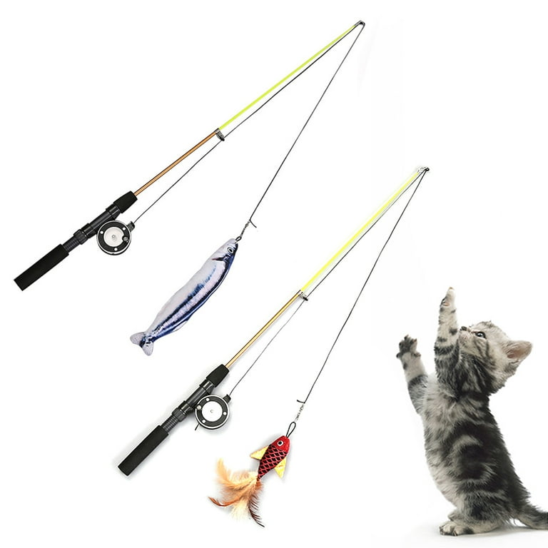 Reheyre Pet Cats Kitten Funny Teaser Fishing Rod Retractable Wand
