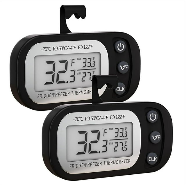 Digital Frigerator Thermometer 2 Pack, Thermometer Refrigerator with Large LCD Screen Stand and Magnetic Back,2 * Digital Frigerator Thermometer,Black