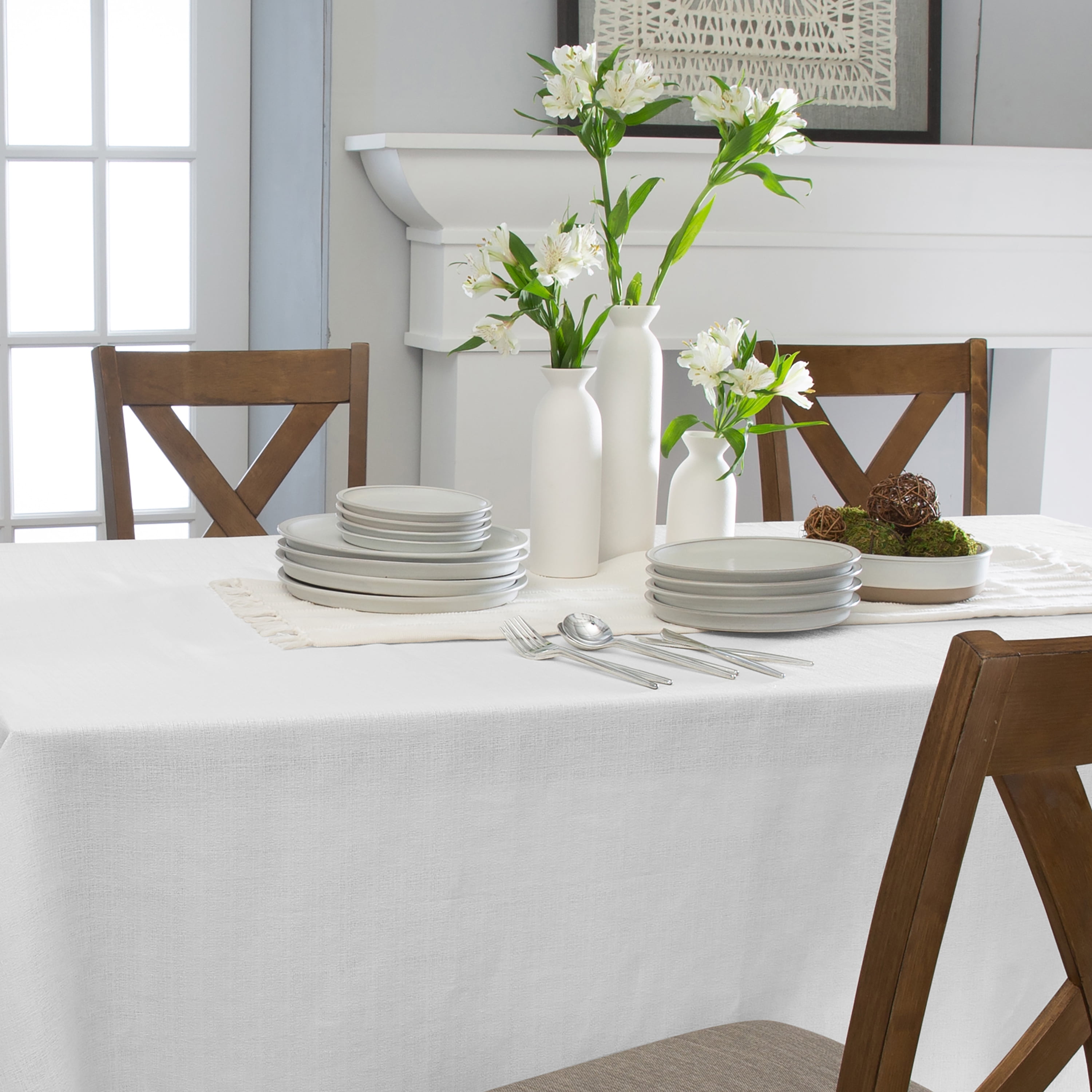 Home Details Chic & Rustic 70"x 90" Rectangle Polyester Tablecloth in White