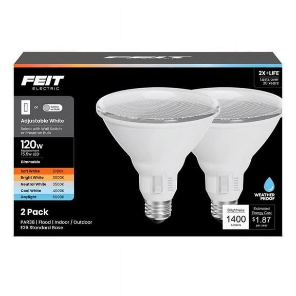 Feit Electric 3018689 120W E26 Adjustable Medium Equivalence LED Bulb, White - Pack of 2