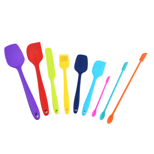 Silicone Spatula Set Kitchen Utensils for Baking Cooking Mixing Heat Resistant Non Stick Cookware Food Grade BPA Free Dishwasher Safe (Multi-Color) Set of 9