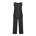 thumbnail image 4 of Lindreshi Womens 2 Piece Outfit Summer Women's Solid Crewneck Sleeveless Pullover Shirt Tops + Pants Trousers Set, 4 of 8