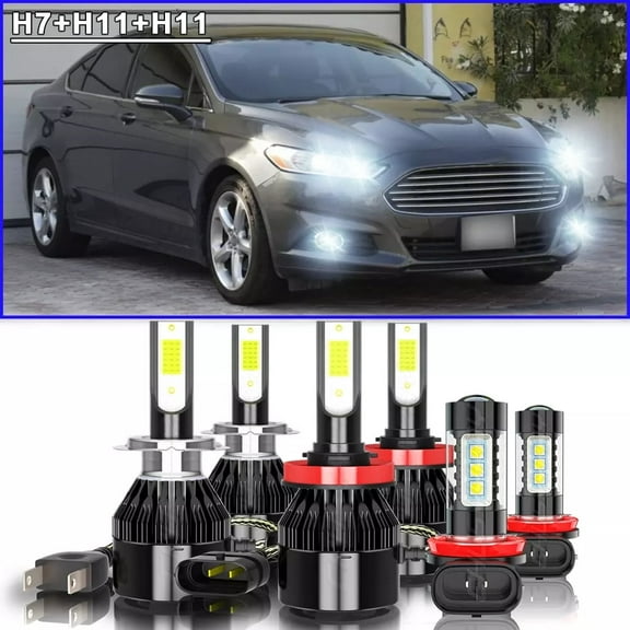 For Ford Fusion 2006-2015 2016 2017 LED Headlight High Low Beam Fog Light Bulbs Kit 6000K White 6x