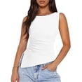 thumbnail image 1 of Musculosa PRETTYGARDEN Mujer con Frunces Verano sin Mangas Blanca, 1 of 6