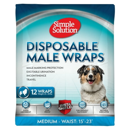 Simple Solution Disposable Dog Diapers for Male Dogs | Male Wraps with Super Absorbent Leak-Proof Fit | Medium | 12 Count