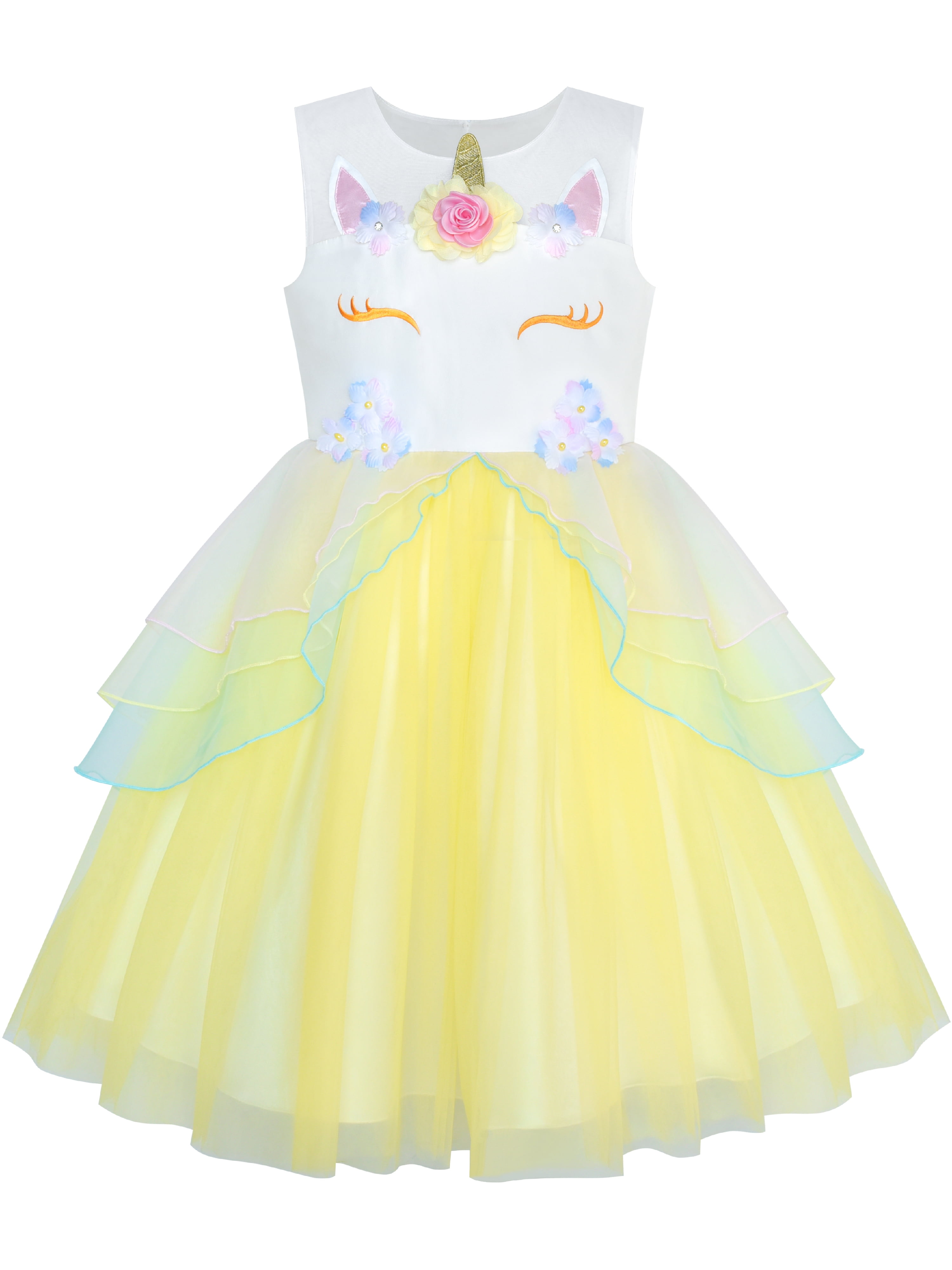 Girls Dress Yellow Unicorn Costume Cosplay Princess Pageant Party 5 ...