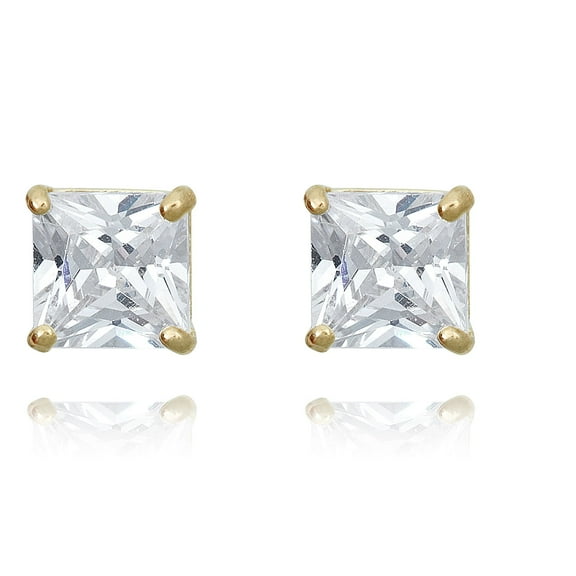 AVORA 10K Yellow Gold 4mm Princess Cut Simulated Diamond CZ Stud Earrings