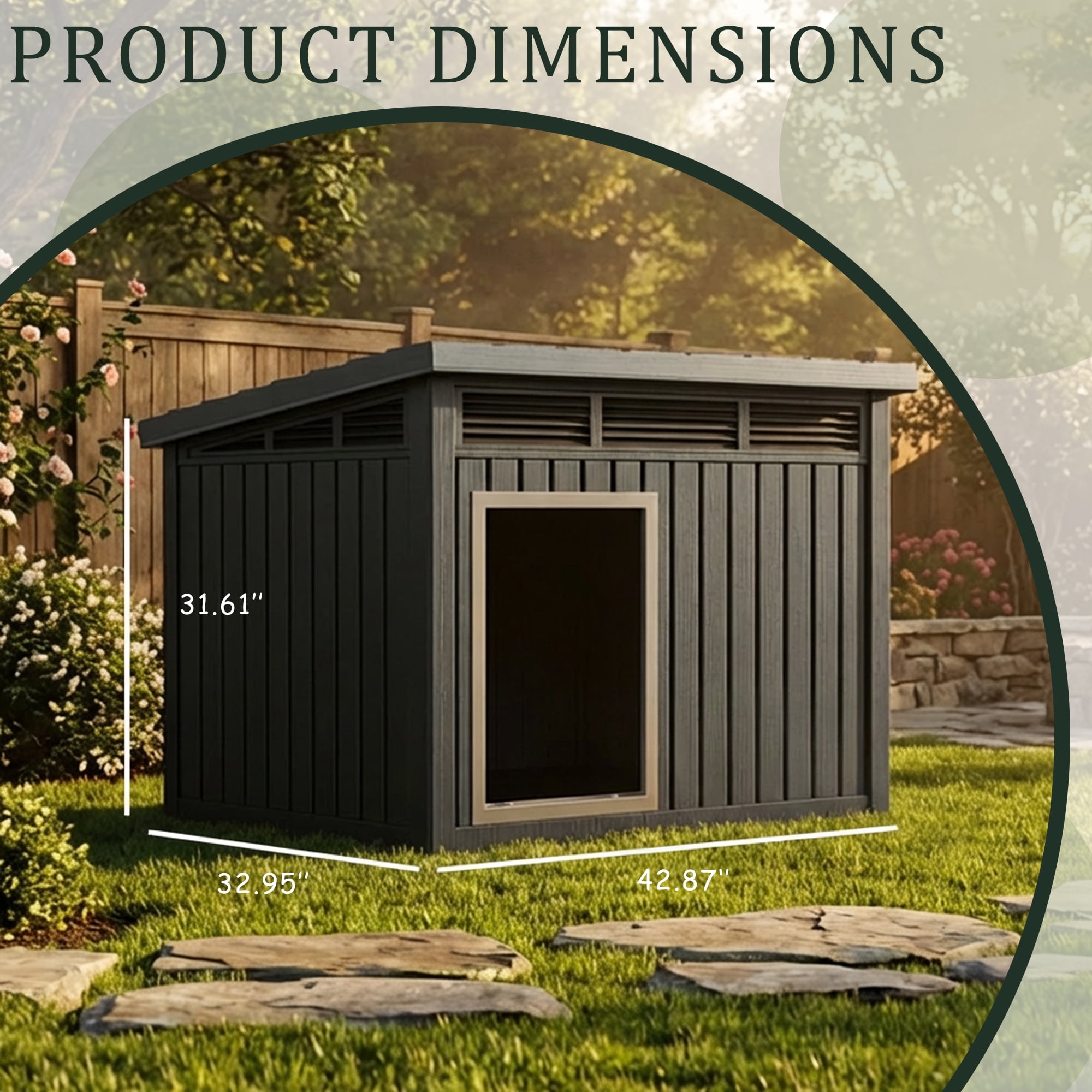Joxxoaa Large Dog House Outdoor for Indoor with Weatherproof & Removable Roof,Fits Small to Large (Black)