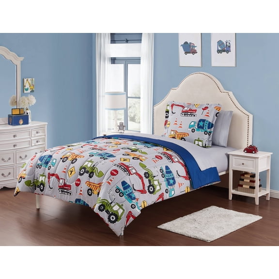 Your Zone Gray Trucks 5-Piece Bed in a Bag Bedding Set with Sheet Set, Twin
