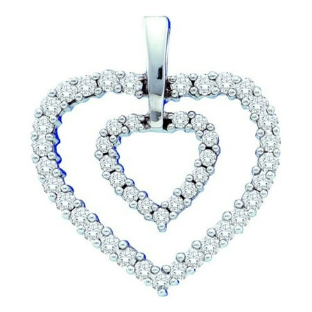 14K White Gold 0.50CT Elegant Shared Prong Round Cut Diamond Heart Pendant