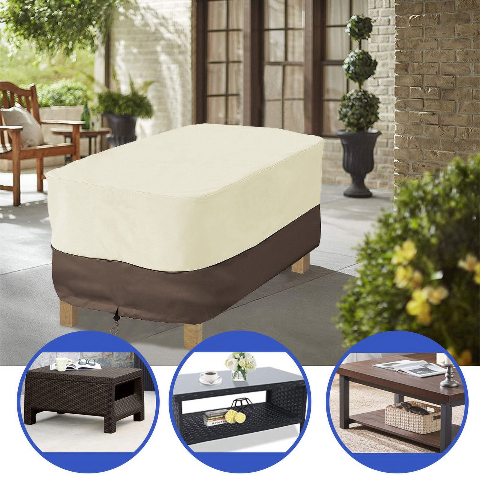 Waterproof Patio Ottoman Cover Rectangular Outdoor Side Table Furniture Covers Size 38L x 28W x 17H inch Beige Coffee