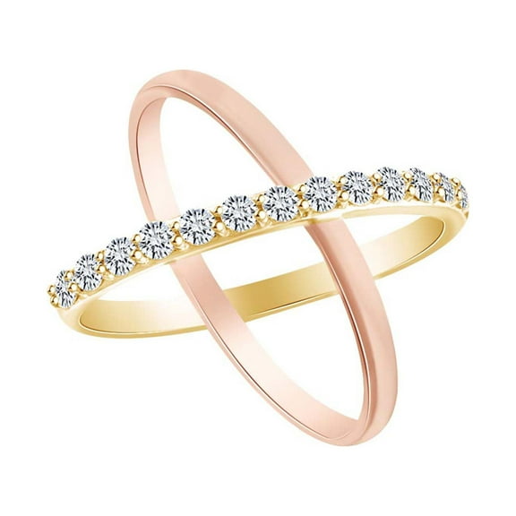 AFFY 0.55 Carat (Ctw) Round White Natural Diamond Two Tone Intertwined Engament Ring In 14k Yellow Gold Ring Size-5