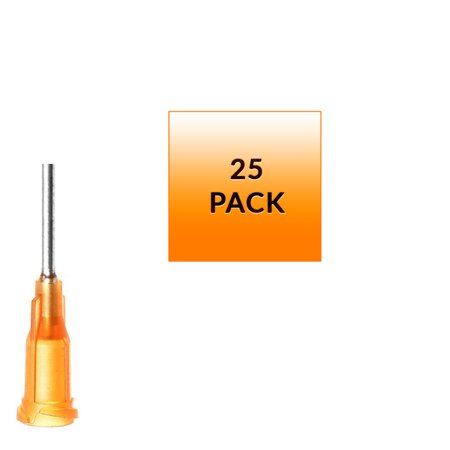 25 Pack of Blunt Tip Lure Lock Dispensing Fill, Industrial/Arts and Crafts Needles, 15 Gauge - Amber, 0.5" / 1.27cm