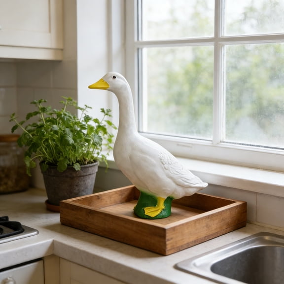 7" White Goose Porch Statue - Resin Garden Figurine for Outdoor Patio & Indoor Home Decor Accent