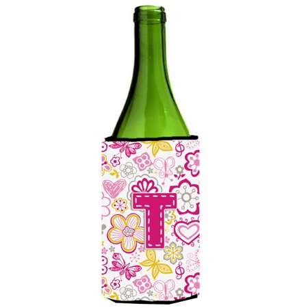 

Caroline s Treasures CJ2005-TLITERK Letter T Flowers and Butterflies Pink Wine Bottle Hugger Wine Bottle multicolor