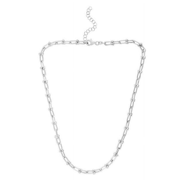 Royal Chain AGRC14710-18 18 in. Silver & Rhodium Polished U Shaped 2 in. Extender Link Necklace with Pear Shaped Lobster Clasp