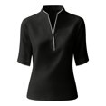 thumbnail image 5 of Delayuji Women's Blouse Stand Collar Contrasting Colors Short Sleeve Shirt Business Casual Outfits Laides Blouse Tshirt Shirt for Women Work Shirt Black L, 5 of 5