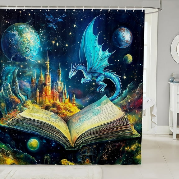 Erosebridal Cartoon Dragon Bathroom Curtain 72x72, Magic Books Shower Curtain 72x72, Mystic Starry Sky Decor
