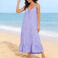 thumbnail image 4 of Aboser Womens Plaid Gingham Nightgowns Trendy Pleated Front Sleepwear Loose Round Neck Nightdress Comfy Soft Sleeveless Tank Sleep Shirts with Pockets, 4 of 6