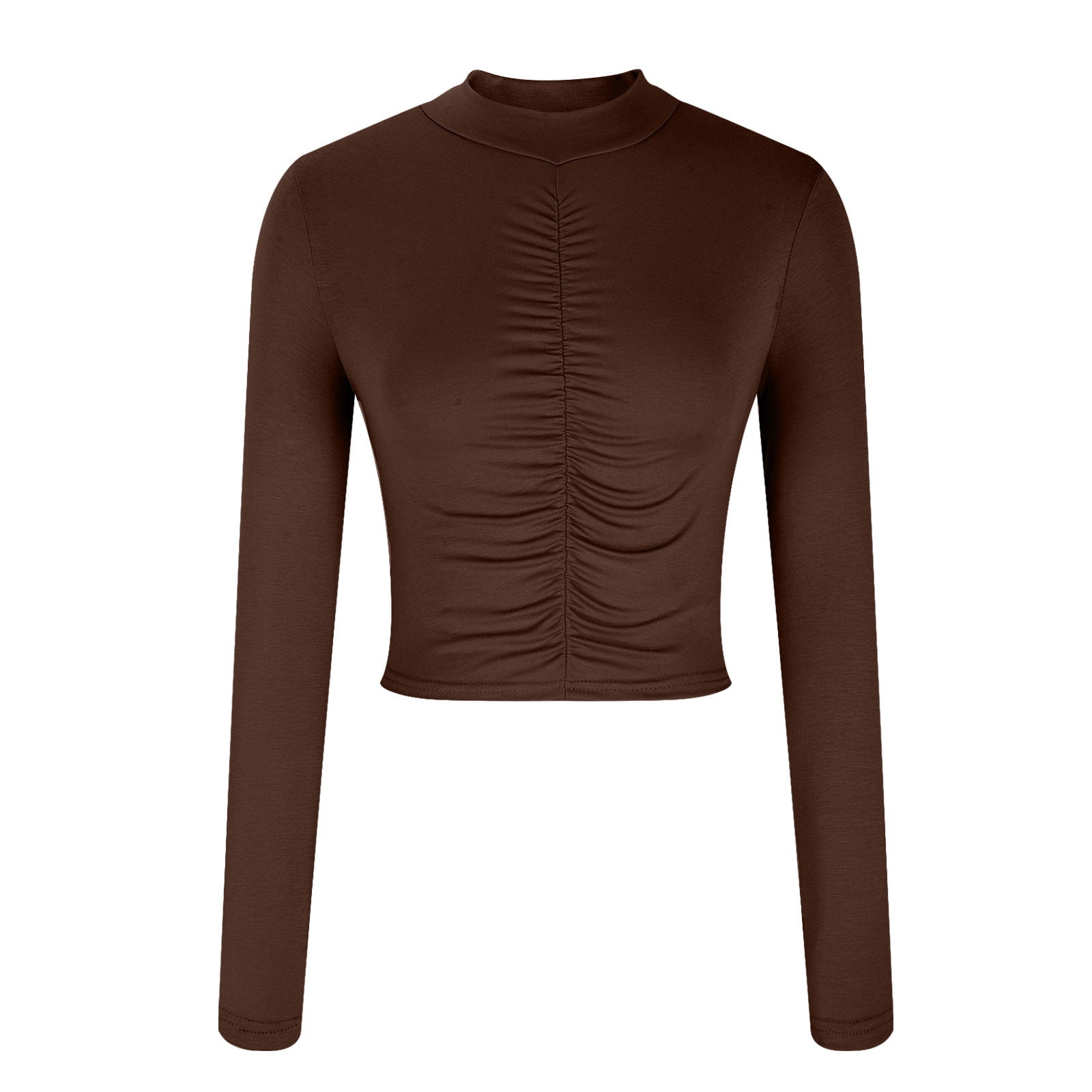 Kovlvoll Long Sleeve Tops for Women High Neck Pleated Tight Slim
