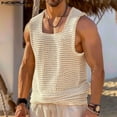 thumbnail image 4 of INCERUN Tops 2024 estilo americano para hombre, moda con textura, chalecos con cuello cuadrado hueco, camiseta sin mangas de color liso informal de verano para hombre S-5XL, 4 of 5