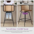 thumbnail image 5 of LAZZO Swivel Bar Stools Set of 2, 26” Counter Height Mid-Century Modern Stools with Natural Rattan Woven Back & Faux Leather Seat, Brown, 5 of 8
