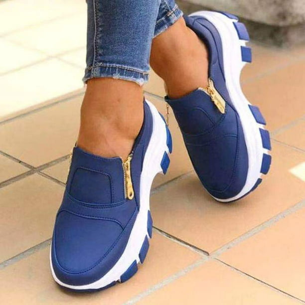 Chaussures de mode pour femmes confortables avec fermeture à glissière sur  le côté baskets décontractées à bout rond respirant 