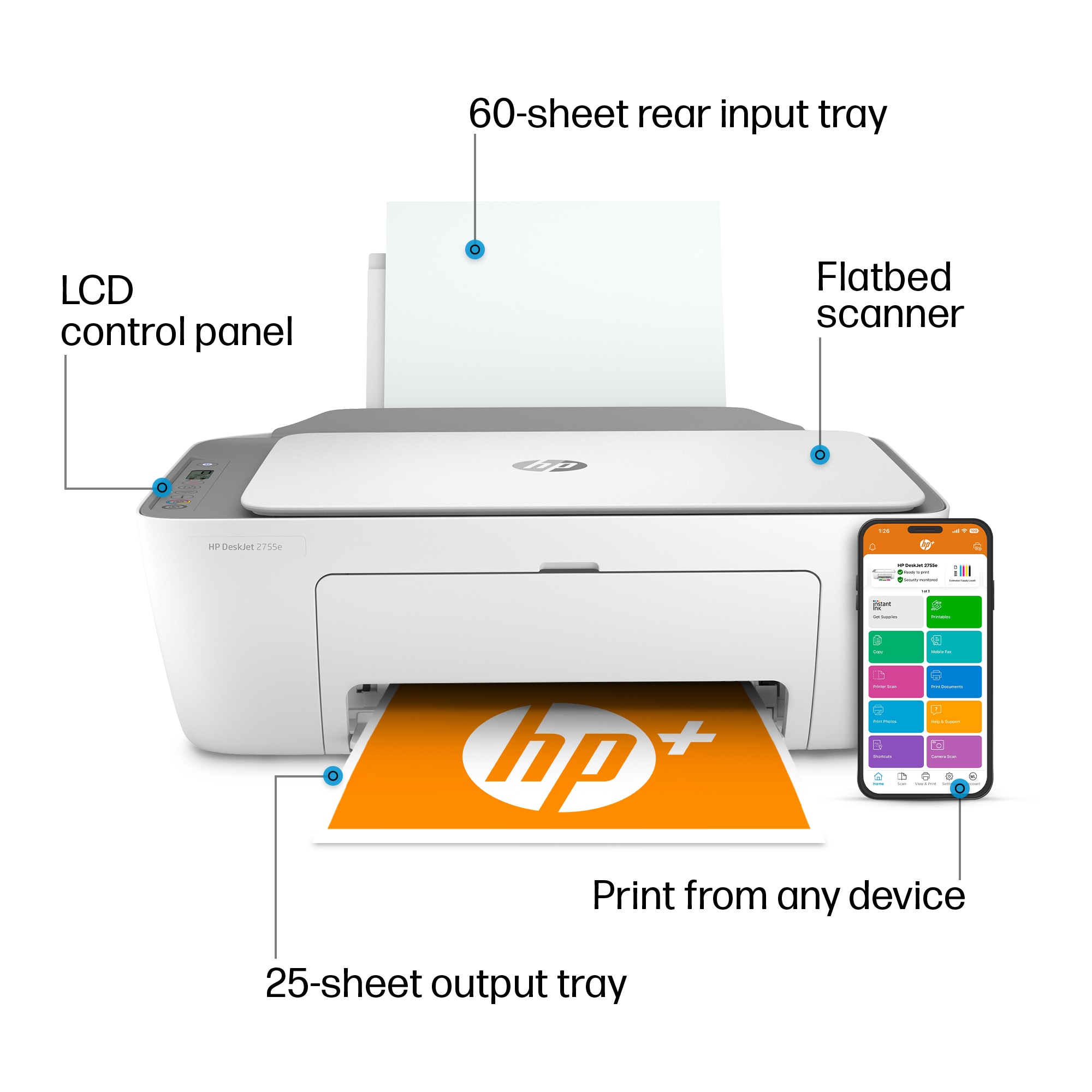 HP DeskJet 2755e All-in-One Inkjet Printer, Color Mobile Print, Copy, Scan Up to - image 6 of 8