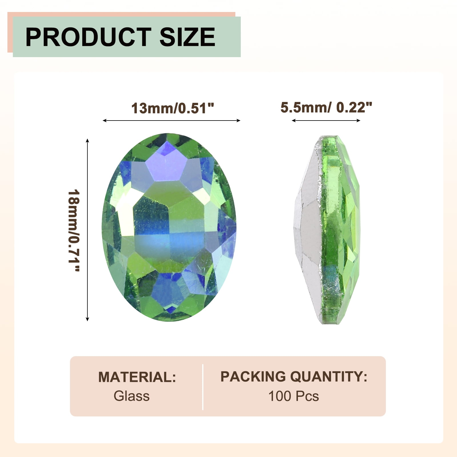 Uxcell 100Pcs Oval Pointed Back Rhinestone, 13 x 18 mm Oval Faceted Glass Rhinestone Gems Pointed Back Faceted Glass Beads for Jewelry Making DIY Crafts Shoes Crystal, Shiny Green